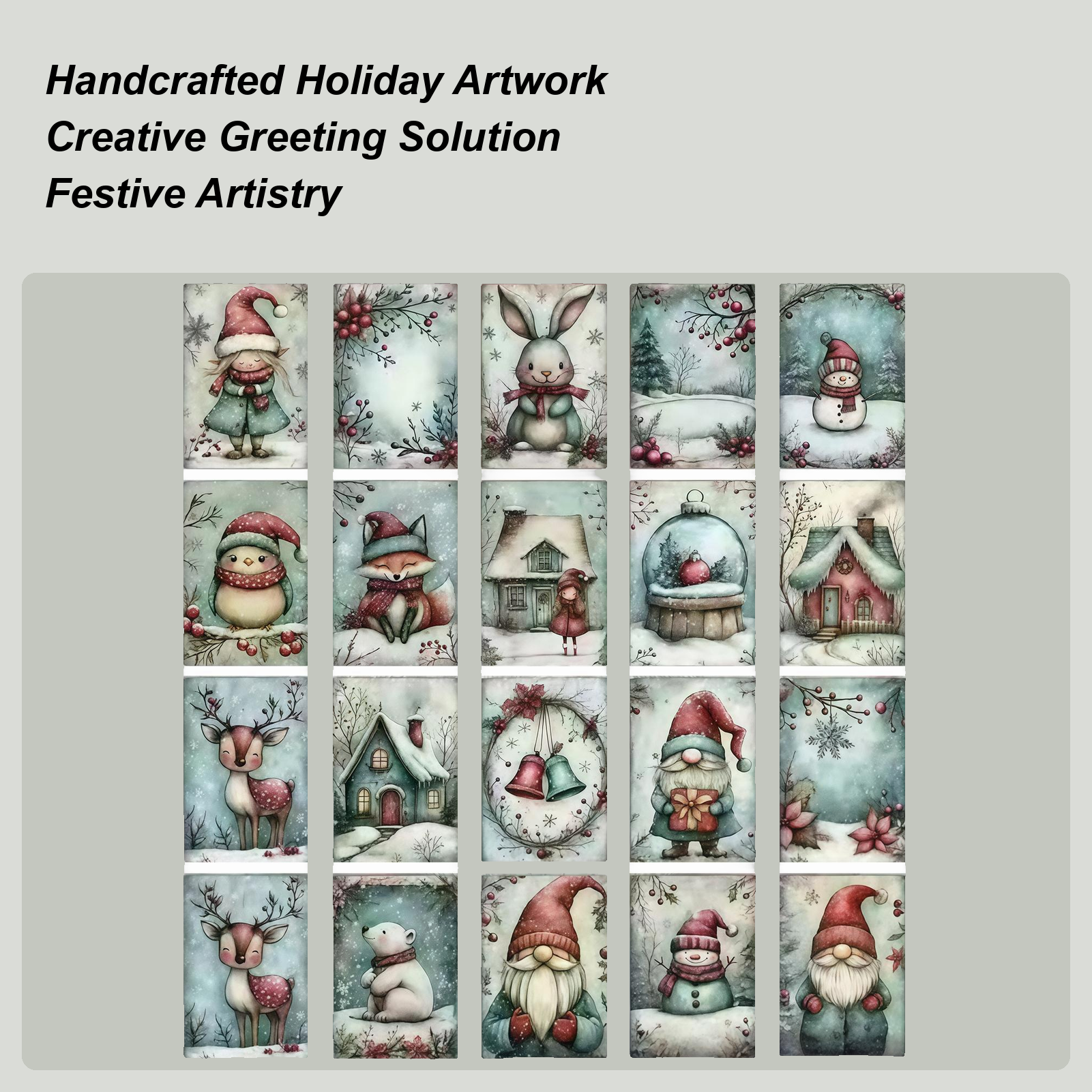 Collectible Vintage Greeting Cards - Christmas Cards 20-Piece Collectible Snow Theme