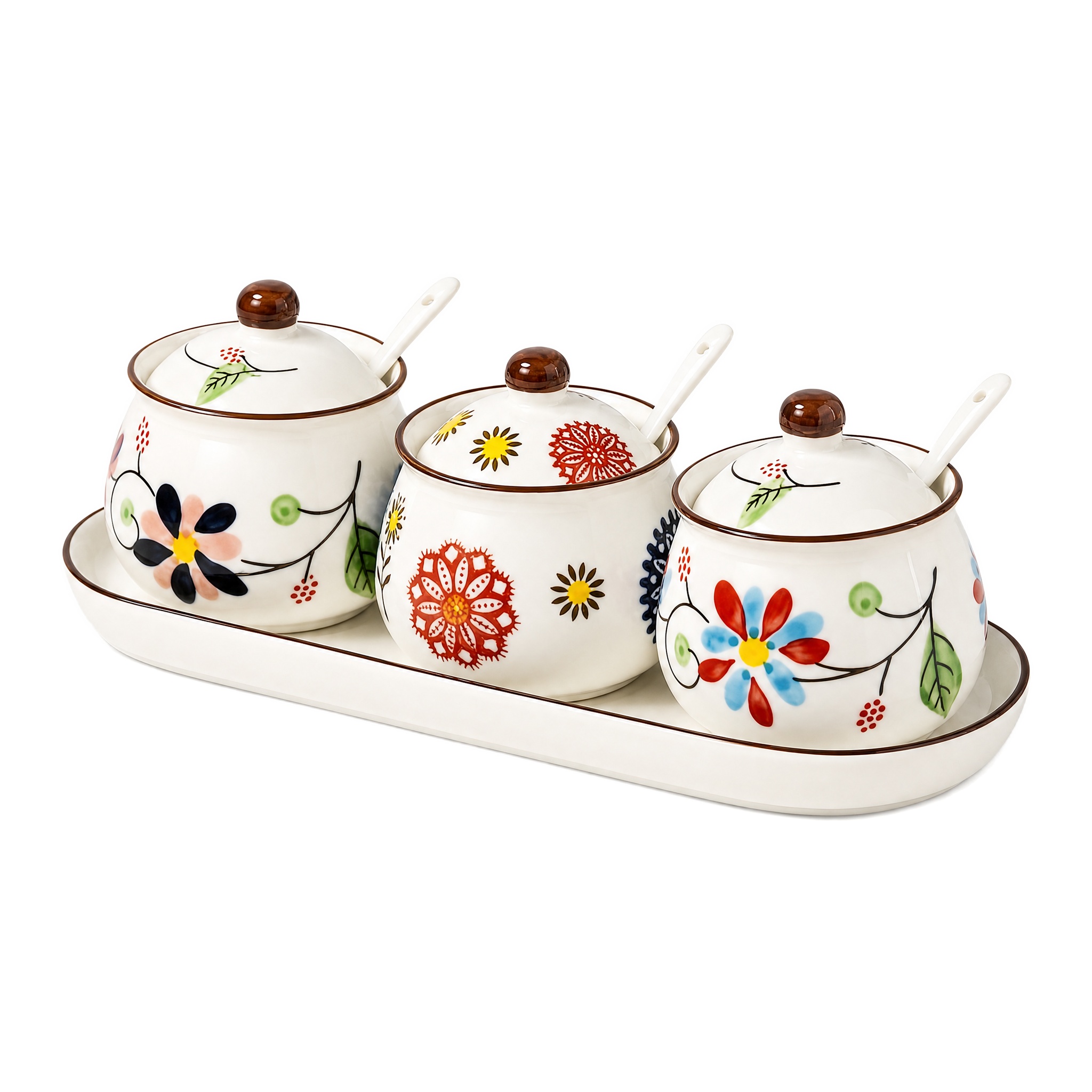 Vintage Collectible Spoons - 3-Piece Ceramic Spice Jar Set with