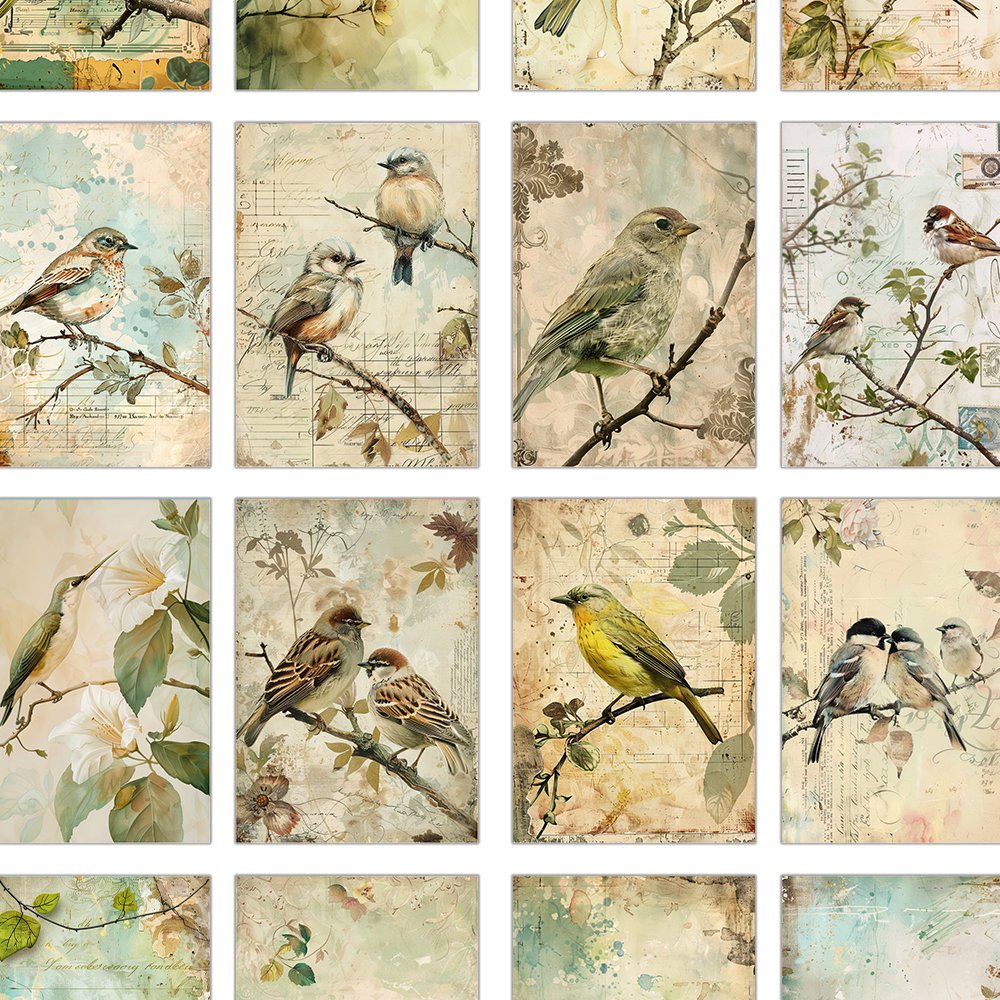Collectible Vintage Greeting Cards - 32pcs Vintage Bird Collage Postcard Series,