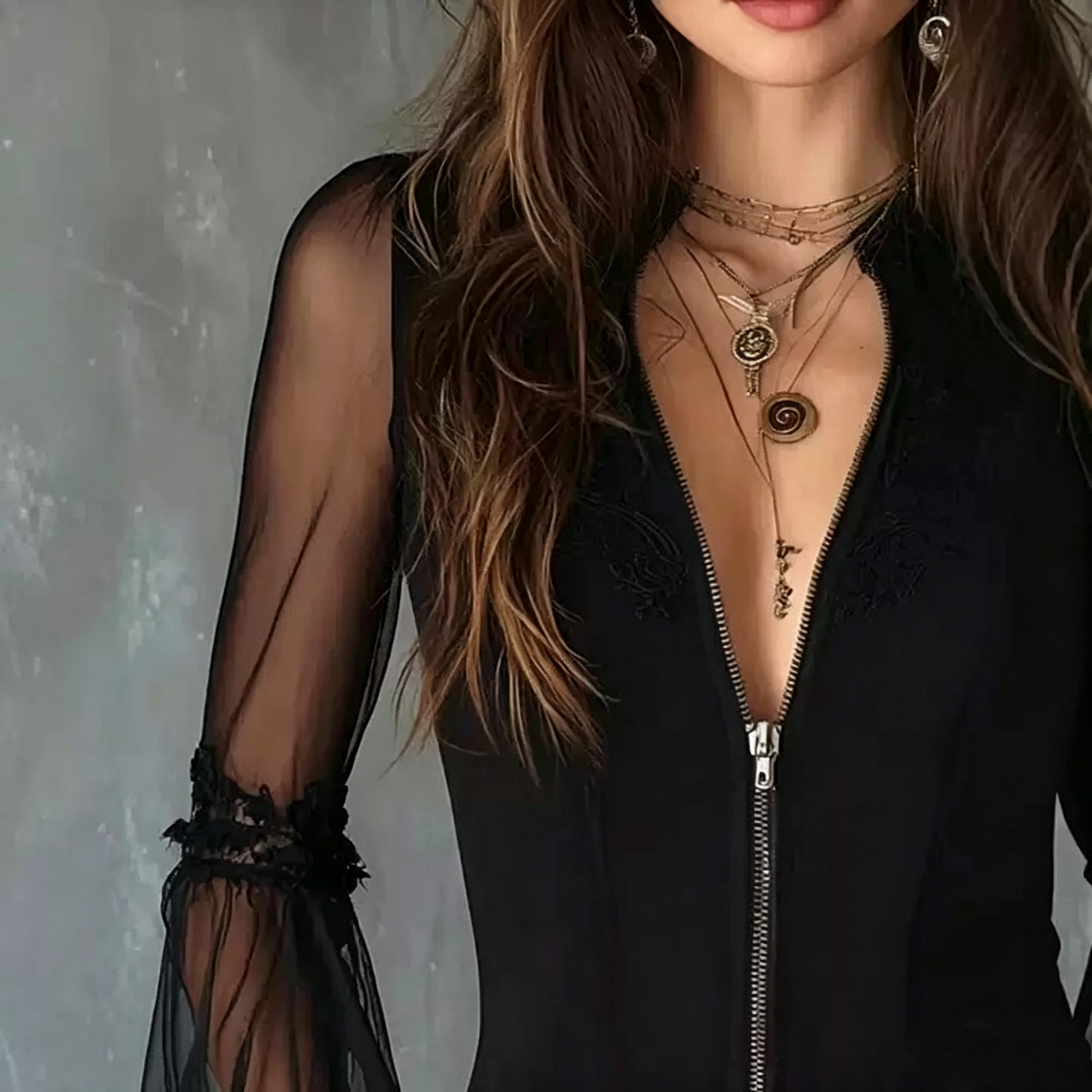 Ladies Black round Neck Long S - Vintage Zipper reseña y precio