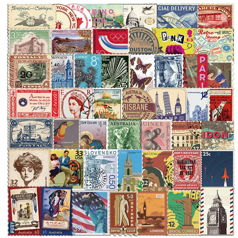 50 Vintage Travel Stamp Sticke - Vintage Collectible Stamps reseña y precio