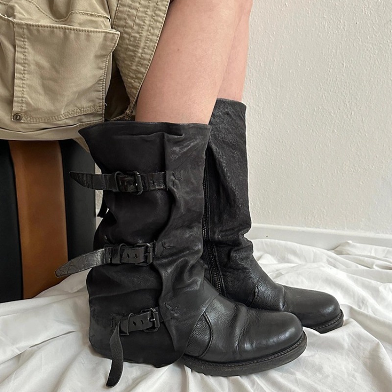 Black Belt Buckle Pleated Mid- - Vintage Zipper reseña y precio