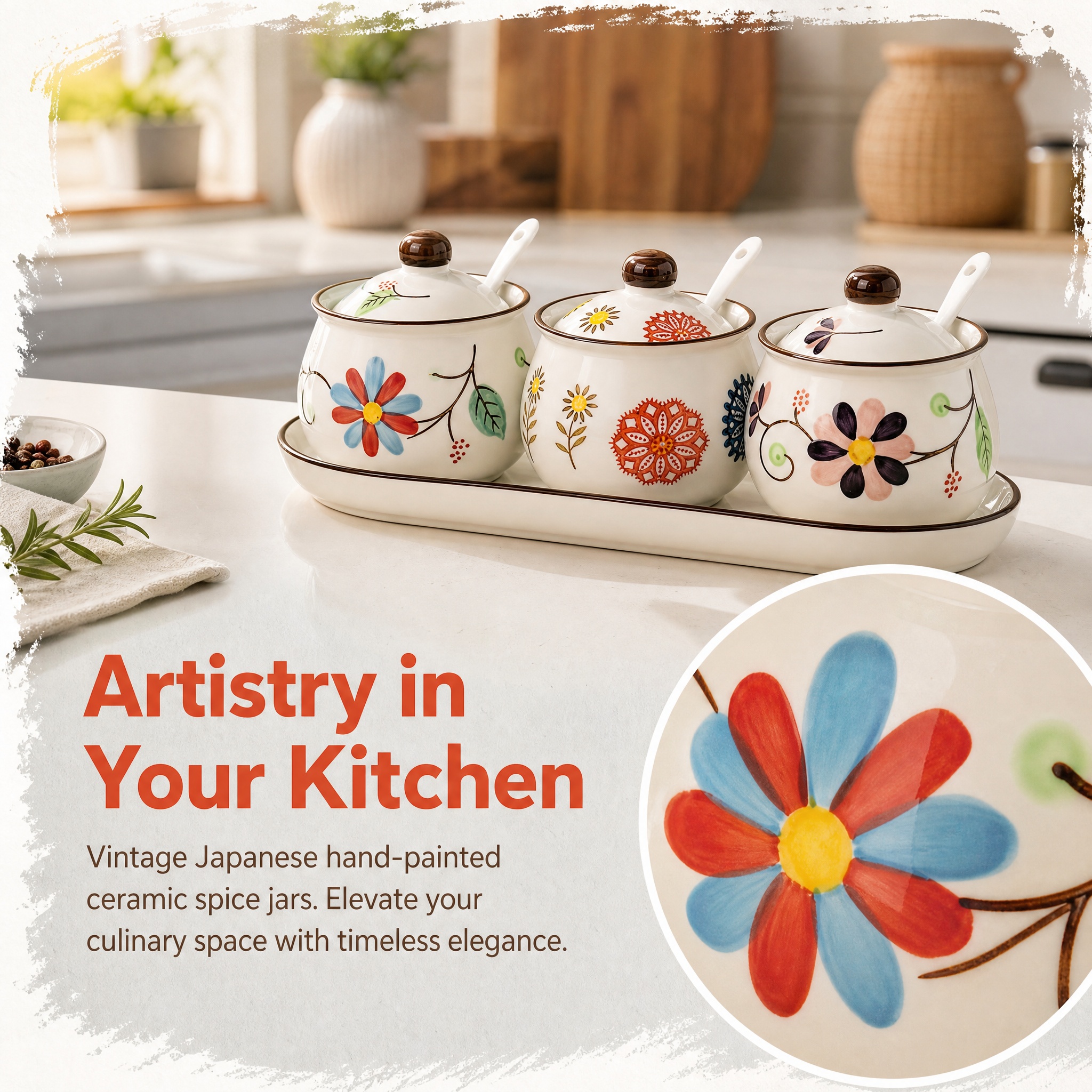 3-Piece Ceramic Spice Jar Set  - Vintage Collectible Spoons reseña y precio