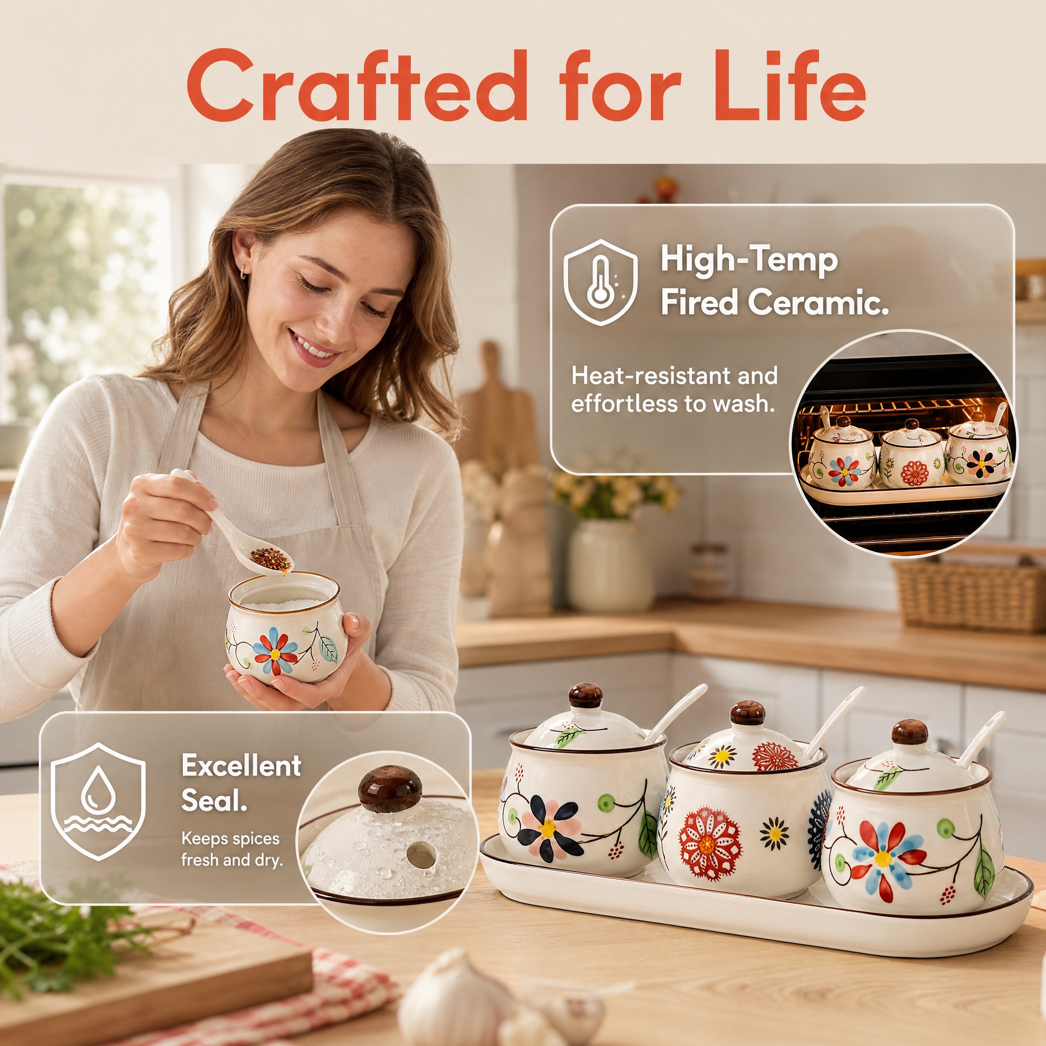 3-Piece Ceramic Spice Jar Set  - Vintage Collectible Spoons reseña y precio