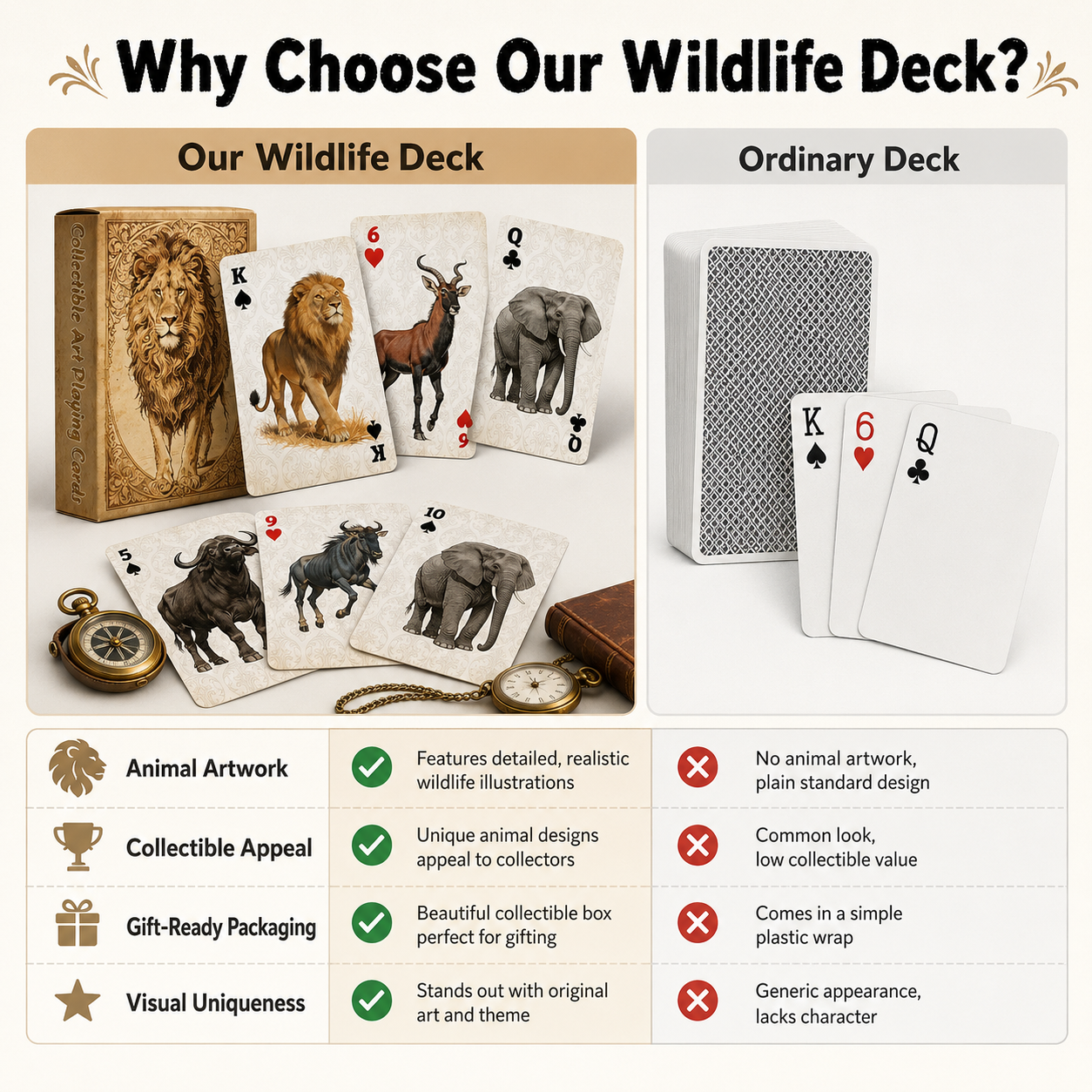 1A set Vintage Wildlife Animal - Vintage Collectible Playing Cards reseña y precio